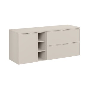 Ensemble BRAZZA 140cm : meuble sous vasque, niches visibles, panier à linge et plan pour vasque cachemire