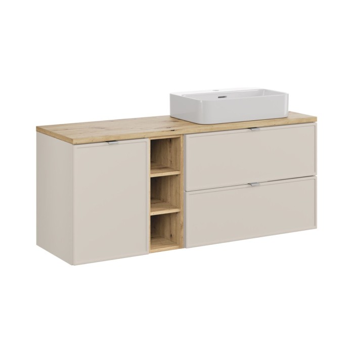 Insieme BRAZZA: mobili sottolavabo con cassetti 140cm con cesto della biancheria e nicchie visibili + top per lavabo + lavabo da
