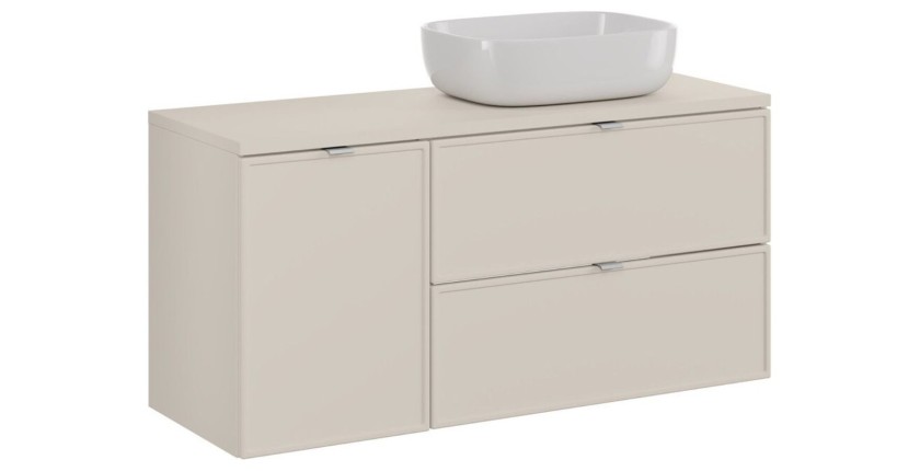 Ensemble BRAZZA 120cm : meuble sous vasque, panier à linge, plan pour vasque et vasque à poser arrondie