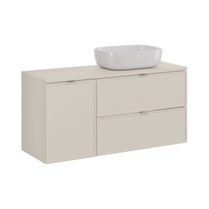 Ensemble BRAZZA 120cm : meuble sous vasque, panier à linge, plan pour vasque et vasque à poser arrondie