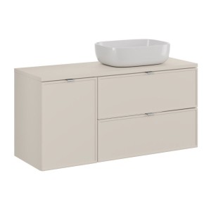 Ensemble BRAZZA 120cm : meuble sous vasque, panier à linge, plan pour vasque et vasque à poser arrondie