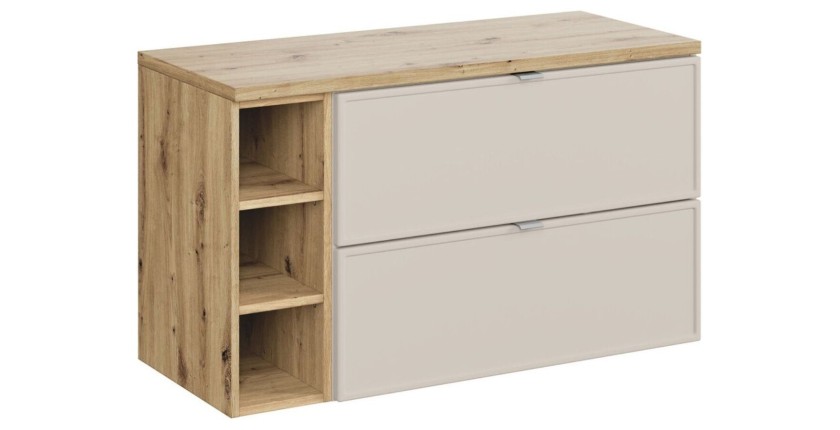 Ensemble BRAZZA 100cm : meuble sous vasque cachemire, niches visibles et plan pour vasque aspect bois