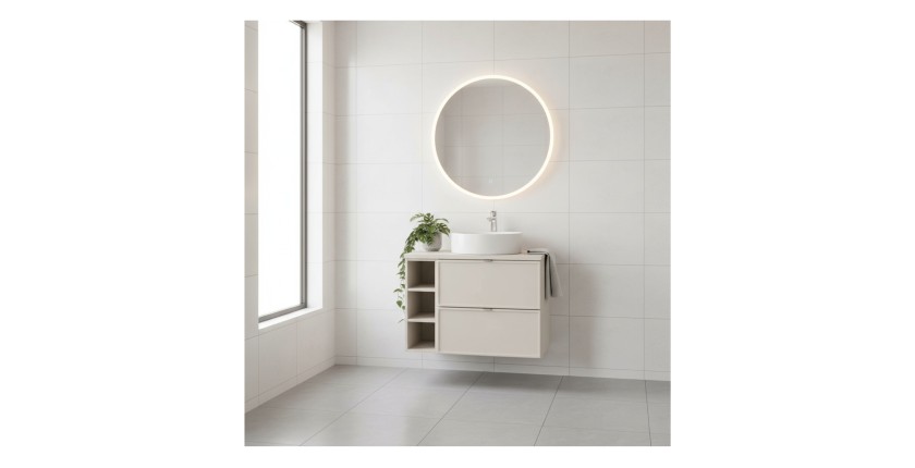 Ensemble BRAZZA 100cm : meuble sous vasque, niches visibles et plan pour vasque cachemire mis en situation