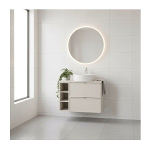 Ensemble BRAZZA 100cm : meuble sous vasque, niches visibles et plan pour vasque cachemire mis en situation