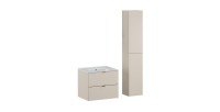 Ensemble BELLA : meuble sous vasque et colonne de rangement cachemire, vasque encastrée blanche