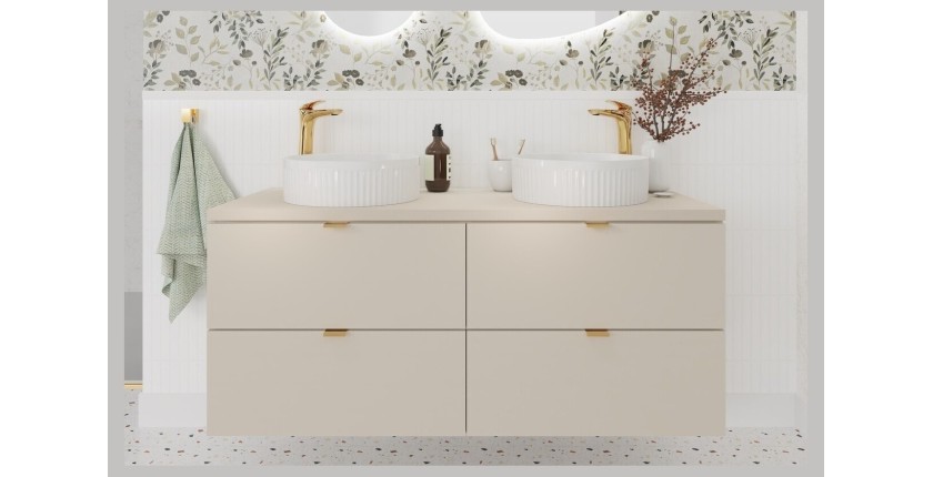 Ensemble BELLA 120cm : meubles sous vasque 60cm et plan pour vasque cachemire vu de près