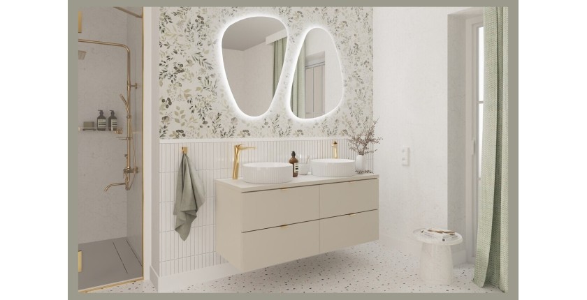 Ensemble BELLA 120cm : meubles sous vasque 60cm et plan pour vasque cachemire mis en situation