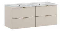 Ensemble BELLA 120cm : meubles sous vasque 60cm cachemire et double vasque encastrée 120cm blanche