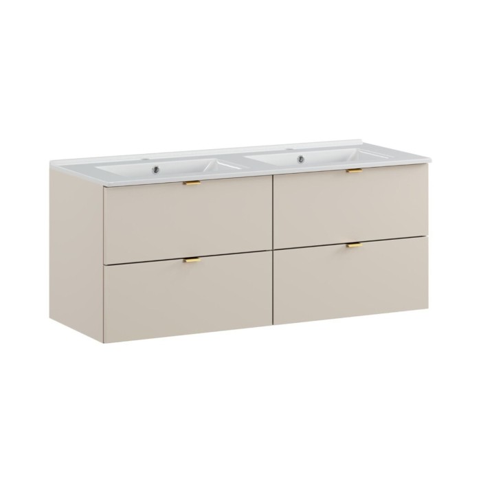 Badezimmer-Set BELLA: Unterschrank 120cm + Doppelwaschbecken rechteckig eingelassen