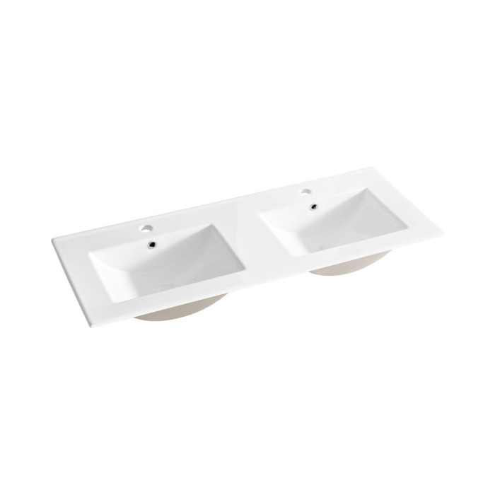Badezimmer-Set BELLA: Waschtischunterschrank 120 cm + Doppelwaschbecken rechteckig eingelassen + Hochschrank