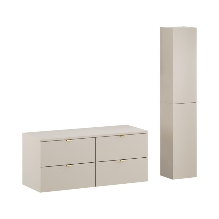Badezimmer-Set BELLA: Waschtischunterbau 120cm + Waschtischplatte + Stauraumsäule