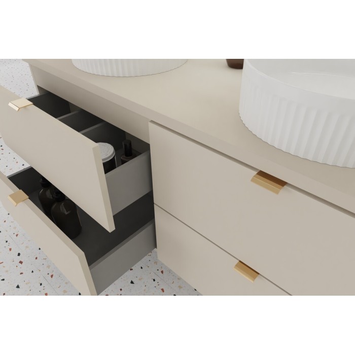 Badezimmer-Set BELLA: Waschtischunterbau 120cm + Waschtischplatte + Stauraumsäule