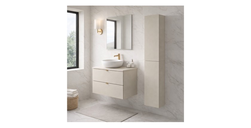 Ensemble BELLA : meuble sous vasque 80cm, plan pour vasque et colonne cachemire mis en situation