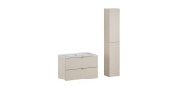 Ensemble BELLA : meuble sous vasque 80cm cachemire, colonne de rangement cachemire, vasque à encastrer blanche