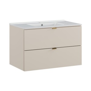 Ensemble BELLA 80cm : meuble sous vasque cachemire et vasque encastrée blanche