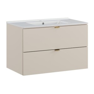 Ensemble BELLA 80cm : meuble sous vasque cachemire et vasque encastrée blanche