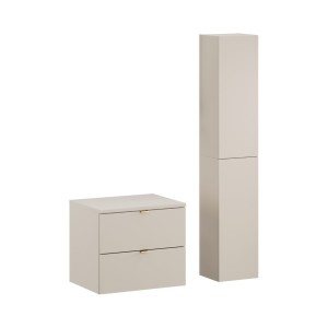 Ensemble BELLA : meuble sous vasque et plan pour vasque 60cm, colonne de rangement, coloris cachemire