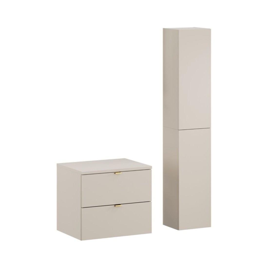 Ensemble BELLA : meuble sous vasque et plan pour vasque 60cm, colonne de rangement, coloris cachemire