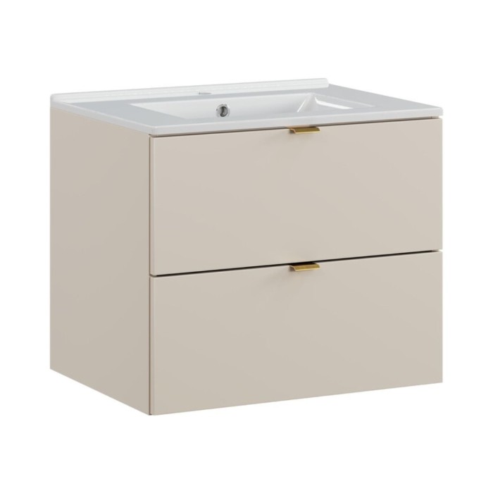 Ensemble BELLA 60cm : meuble sous vasque cachemire et vasque encastrée blanche