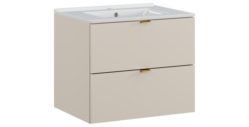 Ensemble BELLA 60cm : meuble sous vasque cachemire et vasque encastrée blanche