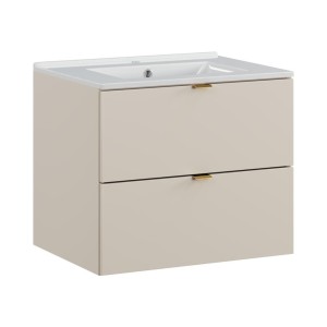 Ensemble BELLA 60cm : meuble sous vasque cachemire et vasque encastrée blanche