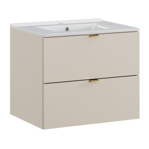 Ensemble BELLA 60cm : meuble sous vasque cachemire et vasque encastrée blanche