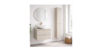 Ensemble BELLA : meuble sous vasque et plan pour vasque 60cm, colonne de rangement, coloris cachemire mis en situation