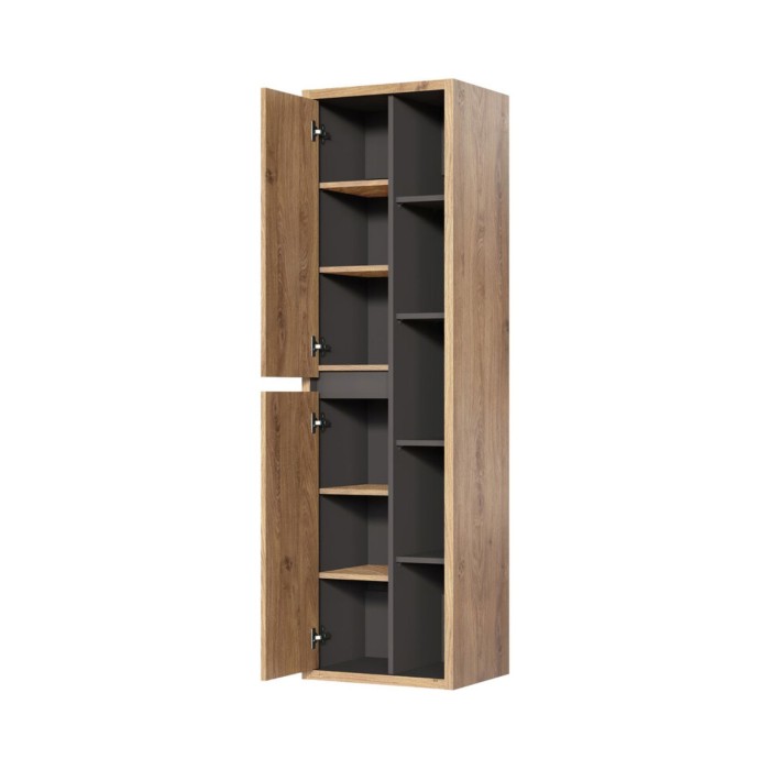 Set MATT: onderkast 100cm + zwarte opbouwwastafel + opbergkolom + opbergruimtes met spiegels + LED