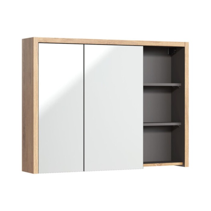 Set MATT: onderkast 100cm + zwarte opbouwwastafel + opbergkolom + opbergruimtes met spiegels + LED
