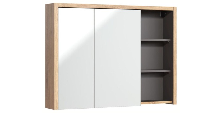 Set MATT: Waschtischunterschrank 100cm + schwarzes Aufsatzbecken + Stauraumsäule + Spiegelschränke + LED