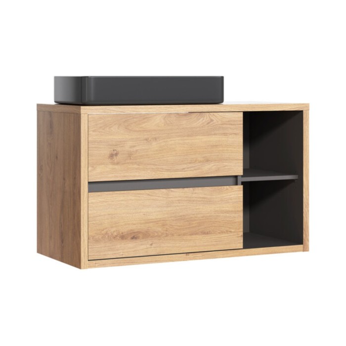Badezimmer-Set MATT: Waschtischunterschrank 100cm + aufgesetztes Waschbecken schwarz