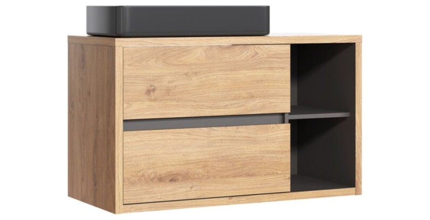 Badezimmer-Set MATT: Waschtischunterschrank 100cm + aufgesetztes Waschbecken schwarz