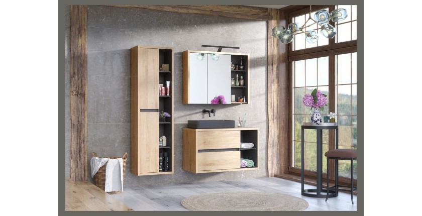 Badezimmer-Set MATT: Waschtischunterschrank 100cm + aufgesetztes Waschbecken schwarz