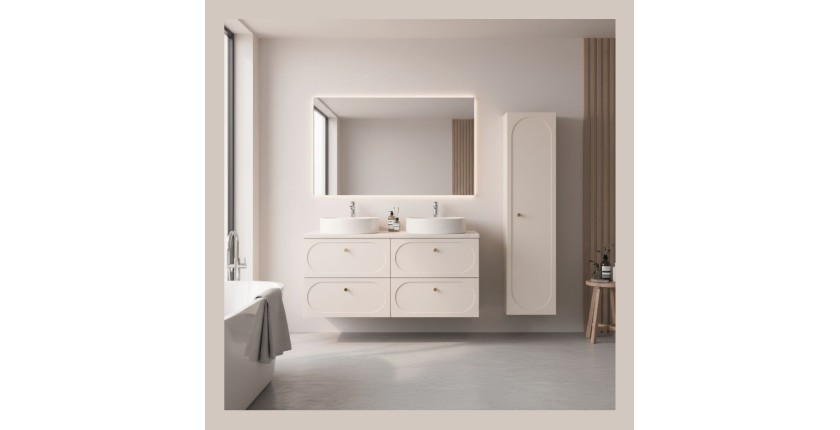 Ensemble TORNADO 120cm : meubles sous vasque, plan pour vasque et colonne de salle de bain mis en situation