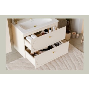 Meuble sous vasque TORNADO 80cm coloris cachemire ouvert en situation