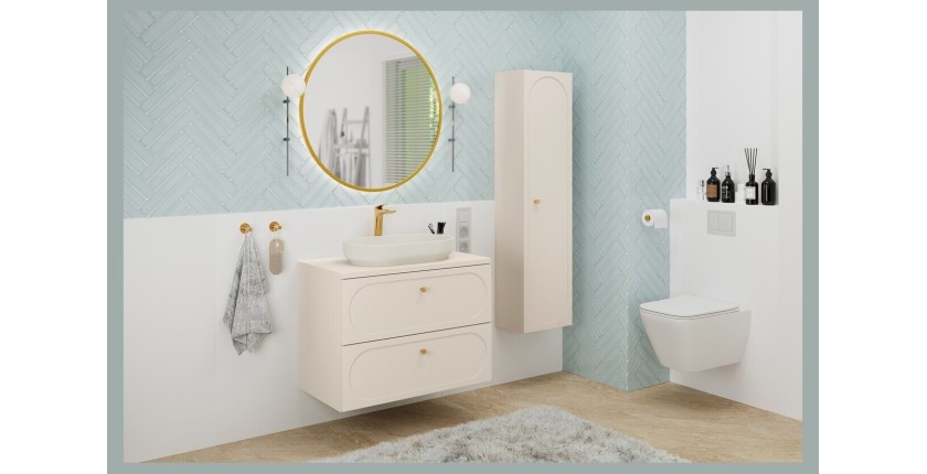 Ensemble TORNADO : meuble sous vasque 80cm, plan pour vasque et colonne de rangement mis en situation