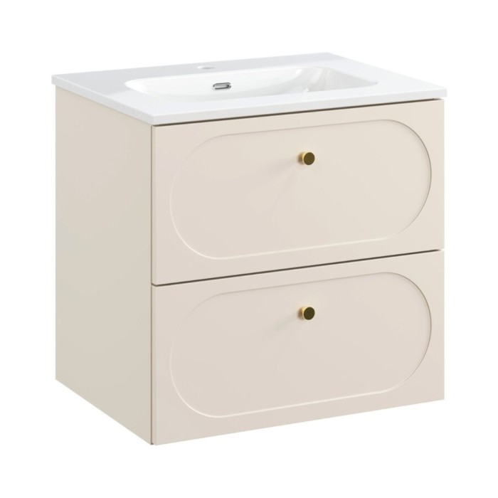 Badezimmer-Set TORNADO: beige Unterschrank 60cm + weißes Einbauwaschbecken