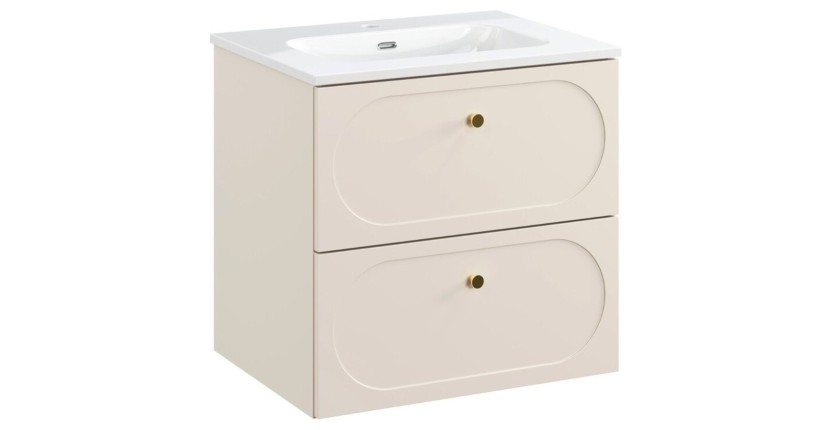 Badezimmer-Set TORNADO: beige Unterschrank 60cm + weißes Einbauwaschbecken