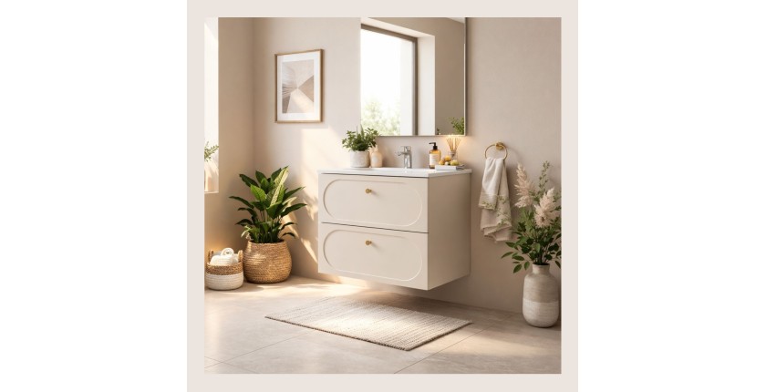 Badezimmer-Set TORNADO: beige Unterschrank 60cm + weißes Einbauwaschbecken
