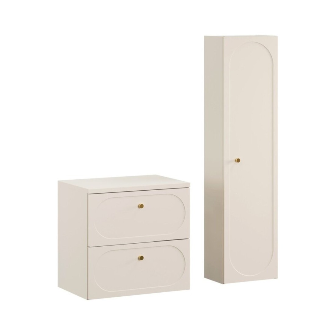 Badezimmer-Set TORNADO beige: Unterschrank 60cm + Waschtischplatte + Aufbewahrungssäule