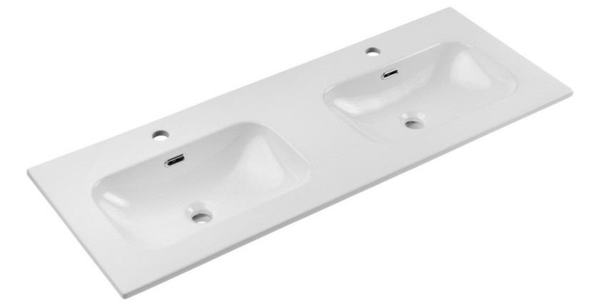 Double vasque en céramique à encastrer blanche rectangulaire