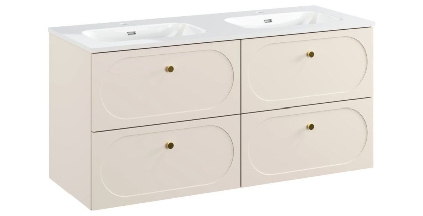 Ensemble TORNADO 120cm : meuble sous vasque et double vasque encastrée