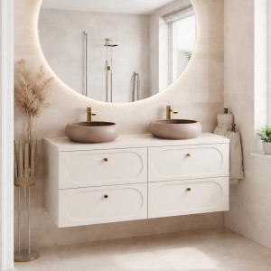 Ensemble TORNADO 120cm : meubles sous vasque et plan pour vasque cachemire mis en situation