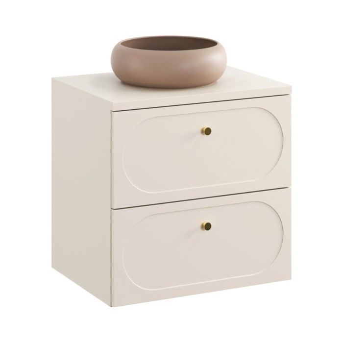 Badezimmer-Set TORNADO beige: Waschtischunterschrank 60cm + Platte für Waschbecken + braunes Aufsatzwaschbecken rund