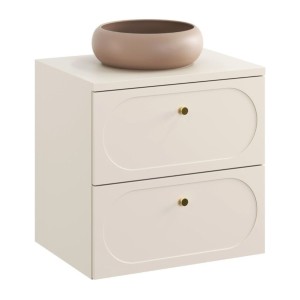 Ensemble TORNADO 60cm : meuble sous vasque, plan pour vasque et vasque à poser ronde marron cappuccino