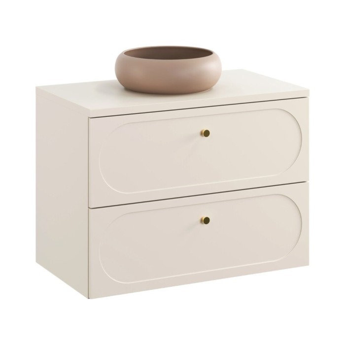 Badezimmer-Set TORNADO beige: Waschbeckenunterschrank 80cm + Platte für das Waschbecken + Aufsatzwaschbecken rund braun