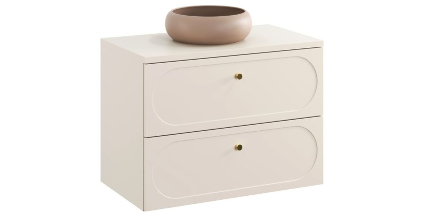 Ensemble TORNADO 80cm : meuble sous vasque, plan pour vasque et vasque à poser ronde marron cappuccino