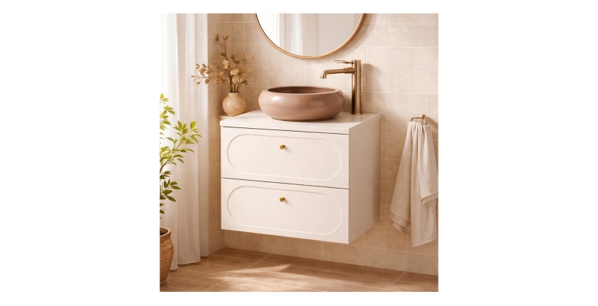 Ensemble TORNADO 60cm : meuble sous vasque et plan pour vasque cachemire mis en situation