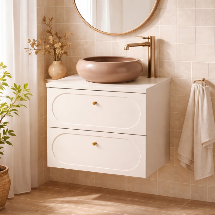 Badezimmer-Set TORNADO beige: Waschbeckenunterschrank 80cm + Platte für Waschbecken