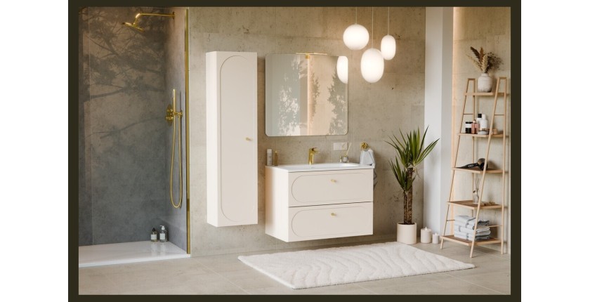 Ensemble meuble sous vasque cachemire et vasque encastrée blanche TORNADO 80cm mis en situation